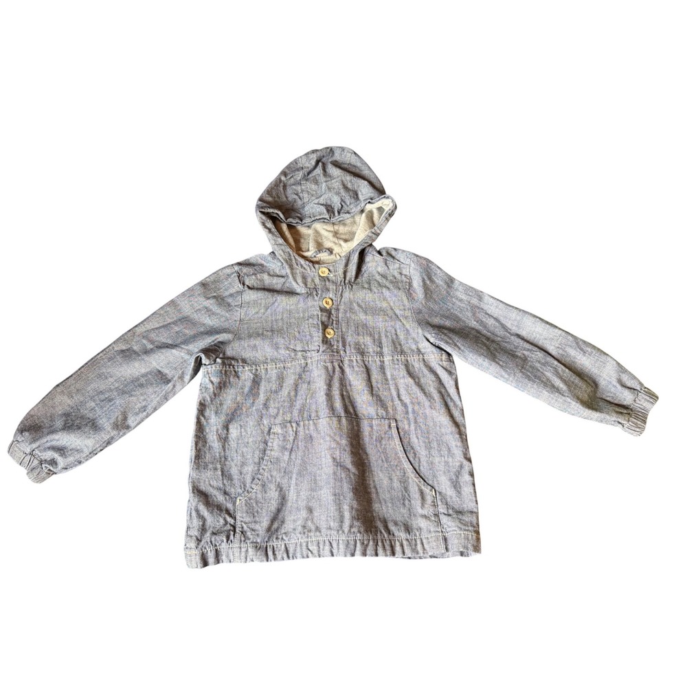 Old Navy Boys 5T‎ Blue Chambray Pullover Hoodie Henley Kangaroo Pocket Top